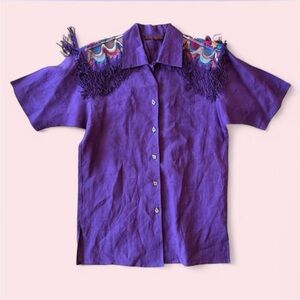 Vintage Purple Embroidered Women's Top with Fringe #western #cowgirl #boho